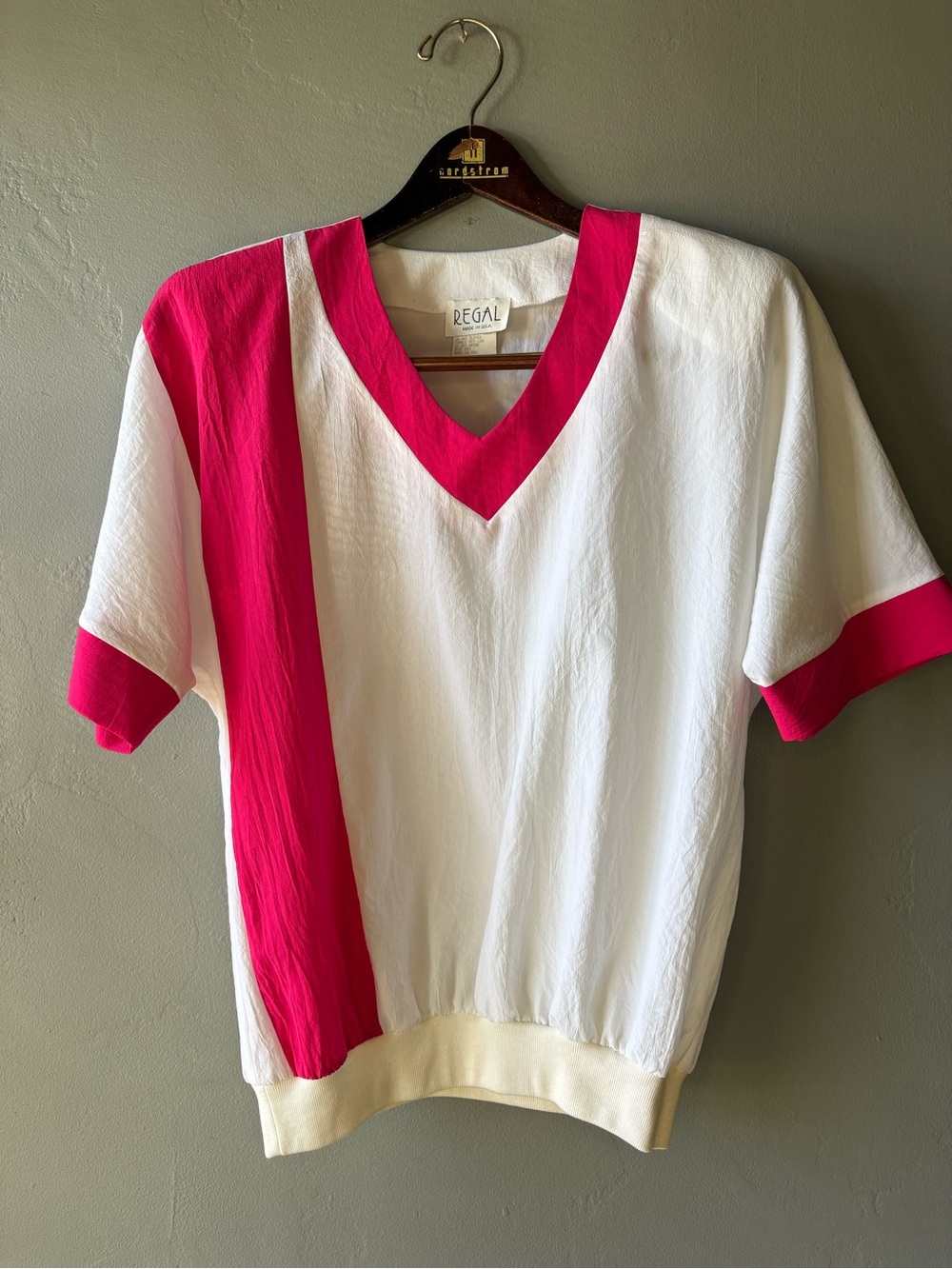 VTG 80s Regal Pink & White Diagonal Stripe Knit Shirt - Size XS